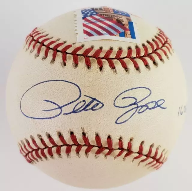 Pete Rose Signed ONL Leonard Coleman Baseball w/ Cincinnati US Postal Stamp JSA