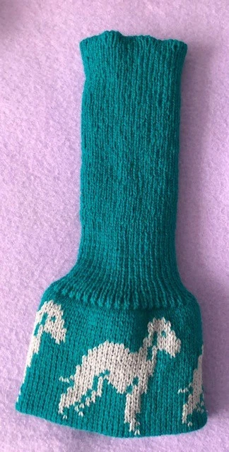 Small Blue Bedlington Terrier Dog On Knitted Jade Green  Snood /Neck Warmer