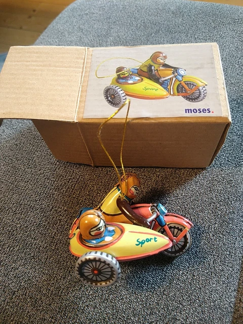 Blechspielzeug in OVP - Deko-Motorrad mit Beiwagen / Moses