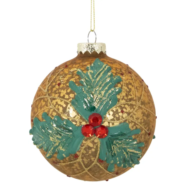 Northlight 4-Inch Gold Holly Berry Mercury Glass Ball Christmas Ornament