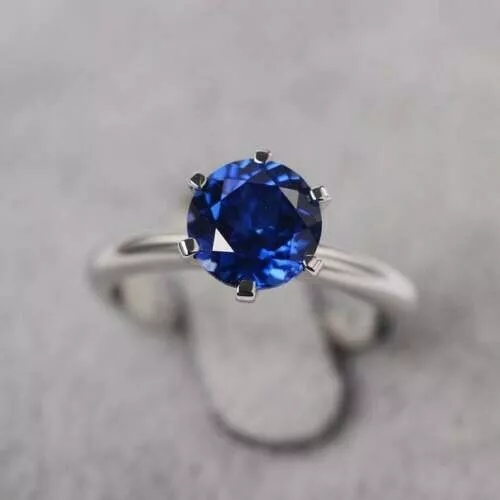 2Ct Round Lab Created Blue Sapphire Diamond Women's Ring 14K White Gold Plated