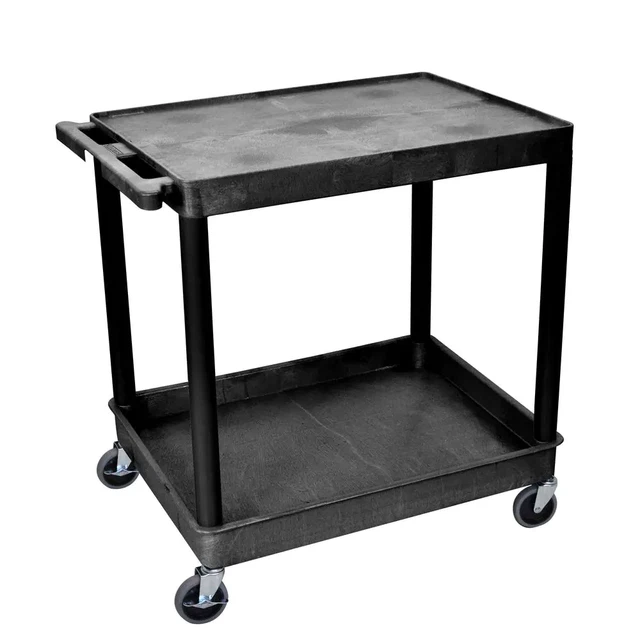 TC 24 In. W X 32 In. D Large Flat Top and Tub Bottom Shelf Utility Cart Black