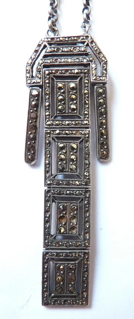 Collier Art Déco En Argent 925 Avec Topaze Et Marcassites - Chaîne 50 Cm - Occasion