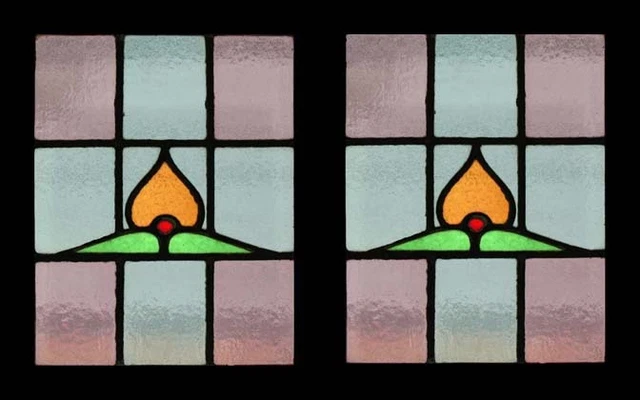 Eternal Flame Pair Victorian Antique English Stained Glass Windows