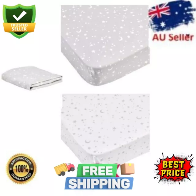 2 x Pack Cotton Fitted Sheets Cot Crib Baby Toddler  Stars Printed Grey White