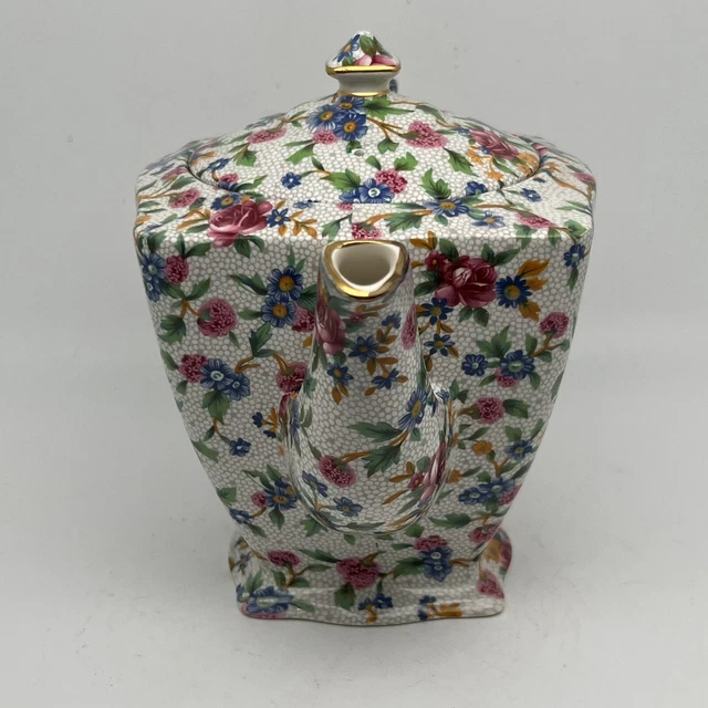 Vintage Royal Winton Grimwades OLD COTTAGE CHINTZ Floral Ascot Teapot England 3