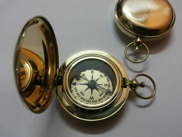 Brass Push Button Compass Marine For Collectible And Vintage Décor Designer Gift