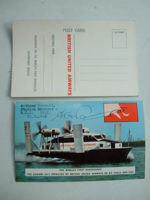 ORIGINAL 1962 BUA VICKERS VA3 HOVERCRAFT POSTCARD Signed by the Station Manager
