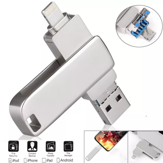 1TB 256GB USB 3.0 OTG Flash Drive Memory Stick Pen Disk 3in1 For iPhone Android