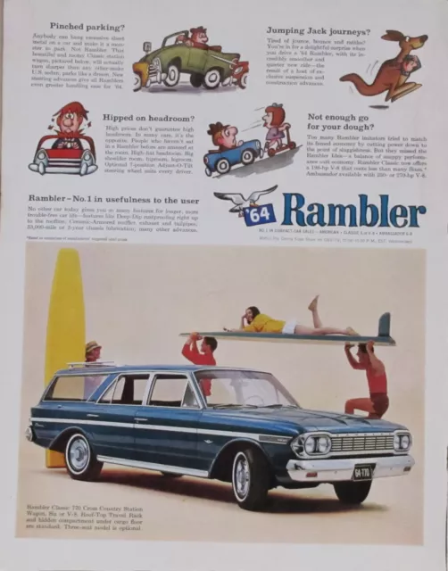 1964 Rambler Classic 770 Cross Country Wagon Ad Magazine Print Automobile