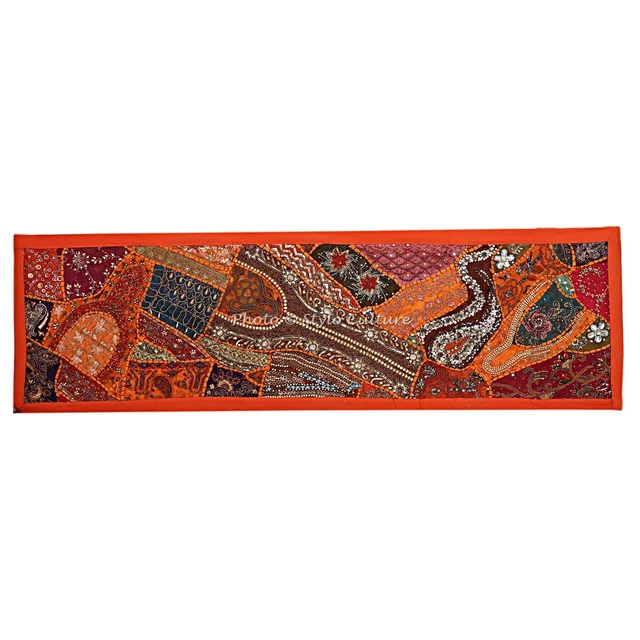 Vintage Cotton Tapestry Beach Towel Beaded Zari Boho Art Patchwork Wall Covering