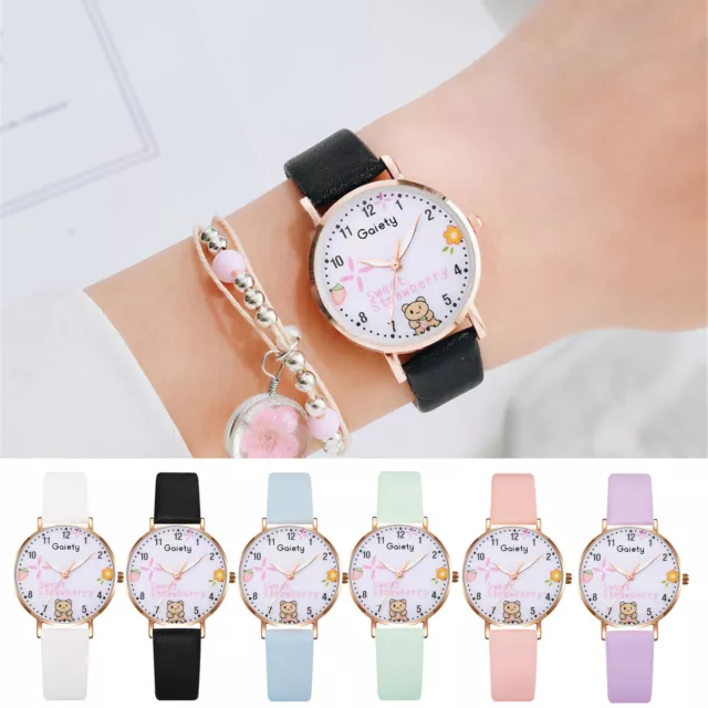 Women's Watches Quartz Movement Girls Ladies Wristwatch PU Belt Watch Holiday