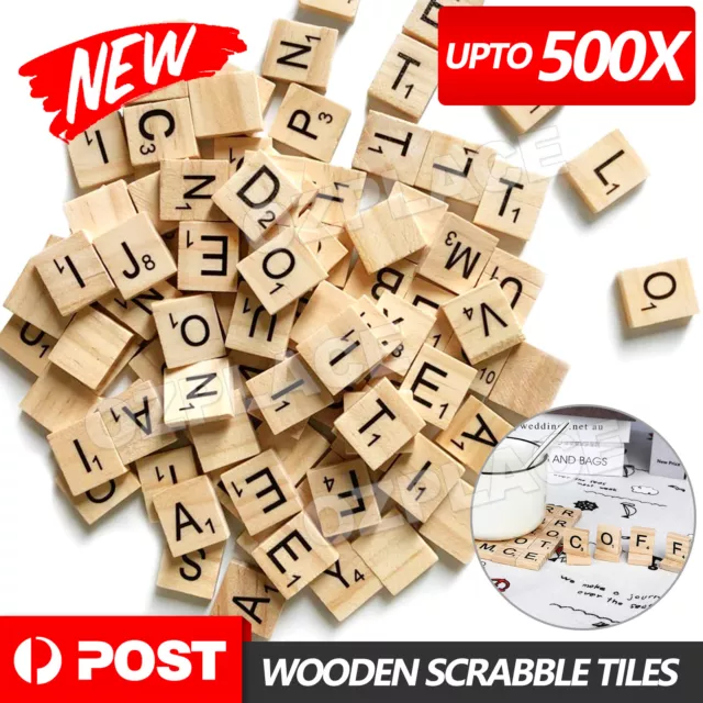 UPTO 500x Wooden Alphabet Scrabble Tiles Black Letters & Numbers For Crafts Wood