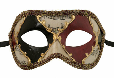 Mask Carnival from Venice Colombine Argyle Black Red Golden Musica Prom 1920