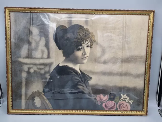 Altes Gemälde Signiert Pastell Kreide Kohle Portrait Dame Vercellotti 1920