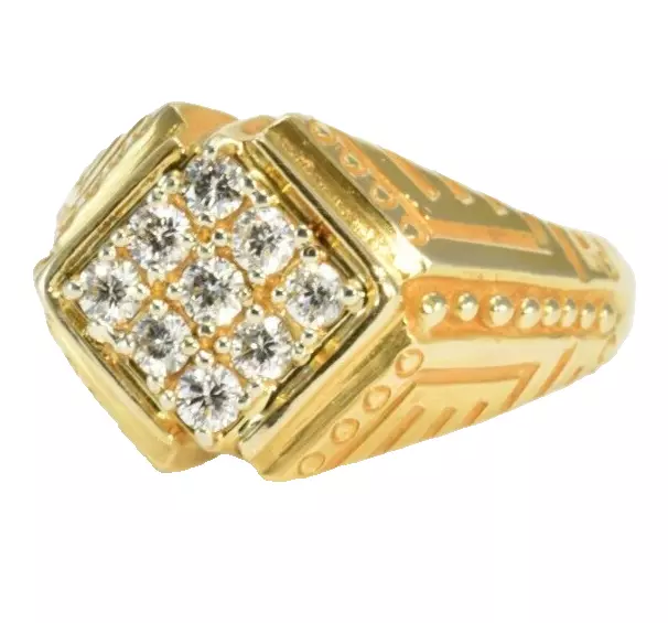 14 karat Gold Natural Diamond Handmade Hand Engraved Cluster Ring Mens Ladies