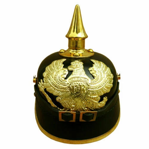 Casque Pickelhaube Prussien Allemand - Réplique Historique Cuir Et Laiton Pour Cosplay LARP