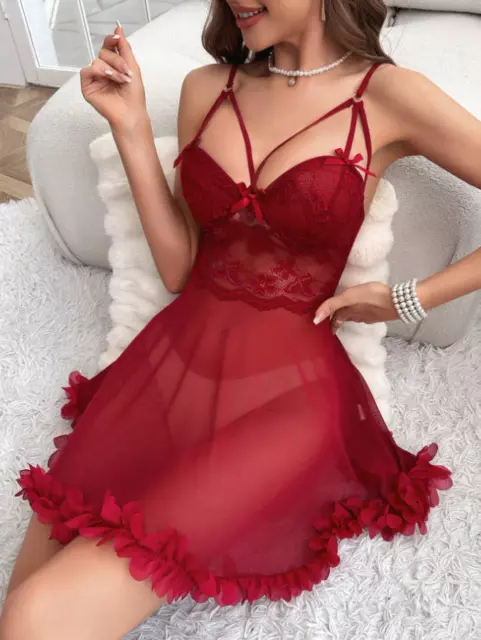 Sexy Vestido De Encaje Noche Para Mujer Camisa Conjunto Lenceria Babydoll