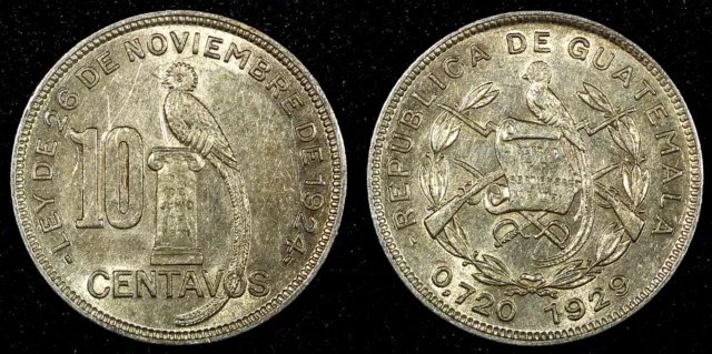 GUATEMALA Silver 1929 10 Centavos Royal British Mint KM# 239.2 (24 609)