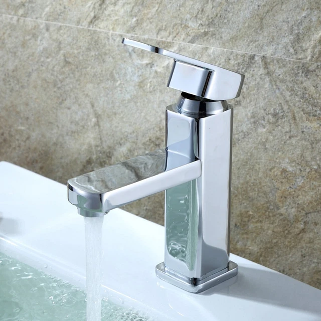 Piscina de encimera grifo de un solo orificio plata cuadrado bajo