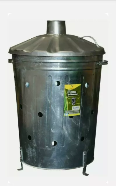 90 Litre 90L X-Large Metal Incinerator Fire Burning Bin Leaf  Garden + Ash Poker 2