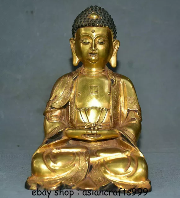 7,2 "Alte Tibet Religion Bronze 24 Karat Gold Sakyamuni Tathagata Buddha Statue