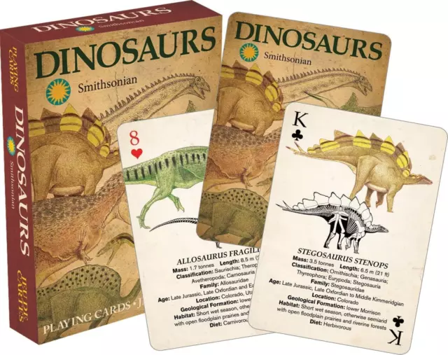 Smithsonian Dinosaurios Playing Tarjetas 52 Baraja de Cartas + 2 Bromistas