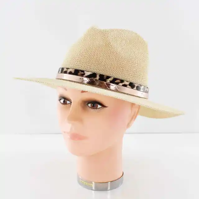 Vince Camuto Panama Hat with Leopard Print Band #HT187