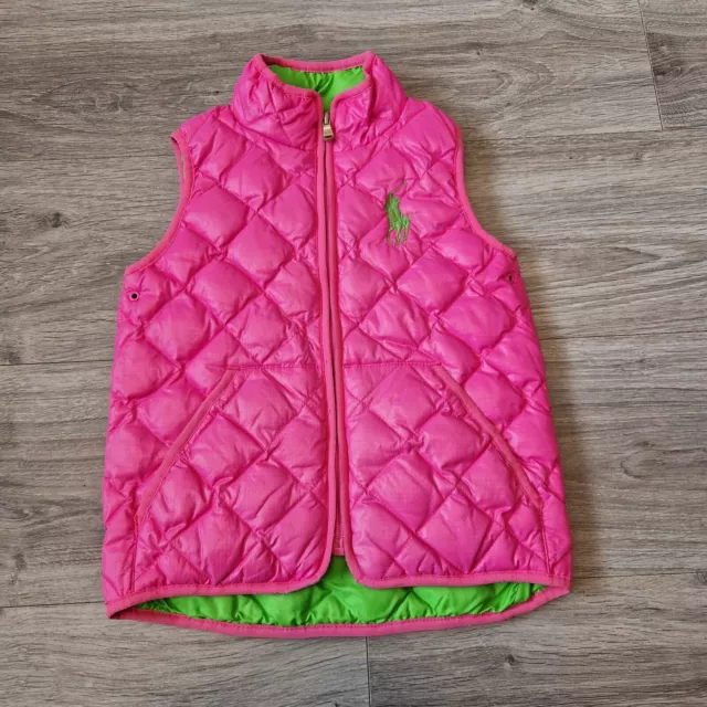 Polo Ralph Lauren Girls Pink Quilted Down Vest Gilet Sleeveless Age 6 Big Pony