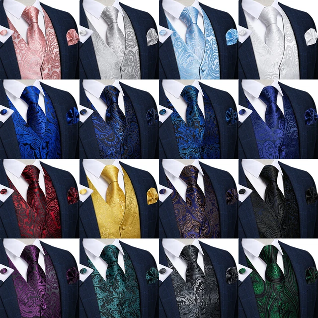 Mens Paisley Waistcoat Casual Wedding Vest Silk Tie Set Casual Formal Tops Suit