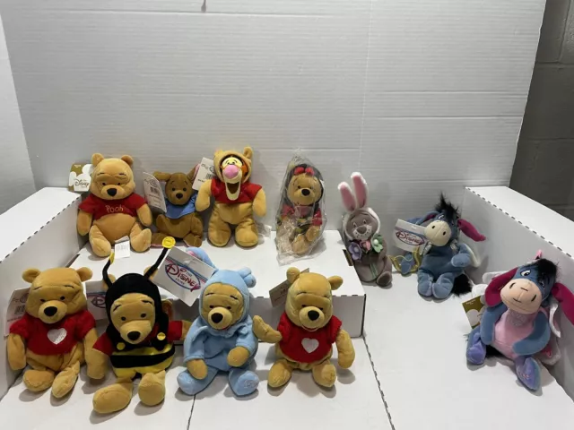 Vintage Disney Store Bean Bag Plush Lot Of POOH Characters NWT See Pics