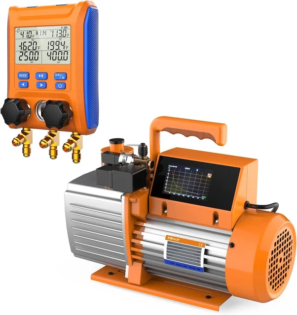 Elitech 9CFM Intelligent Vacuum Pump SVP-9+Manifold Gauge 2 Way Valve LMG-10