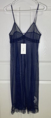 Zara Sheer Slip Dress Navy Blue Polka Dot Size S Small New with tags