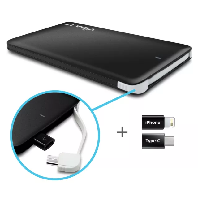 Caricatore USB Caricabatterie Portatile Power Bank 4000mAh con Cavo 2 Adattatori