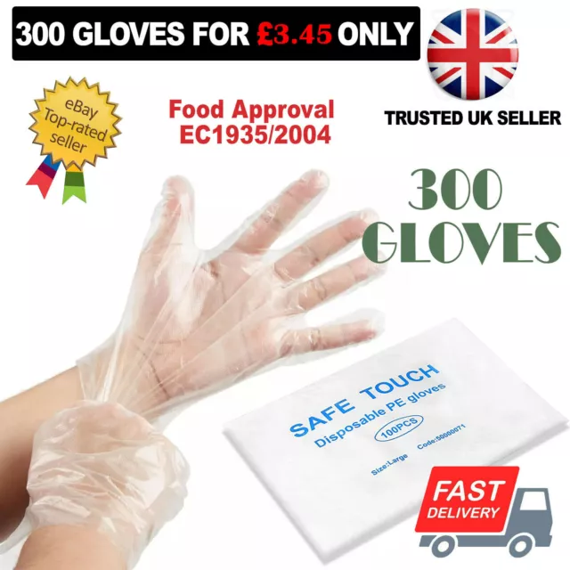 300 X Disposable Plastic Gloves PE Polythene Clear Catering Food Car Safe Prep