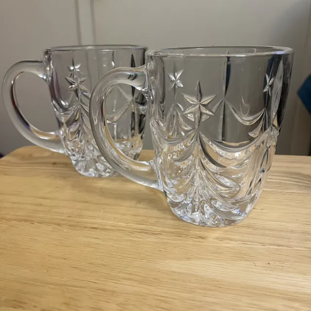 Two Lead Crystal Beer  Hot Chocolate Mugs Etched Tree and Star Design