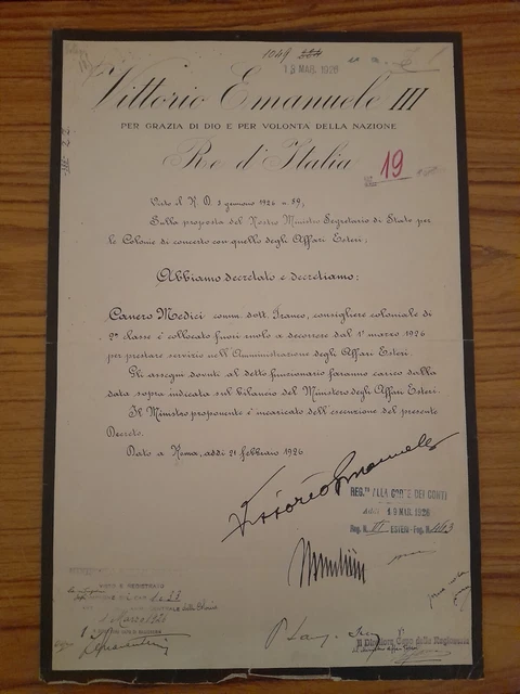Autografo Mussolini Vittorio Emanuele Su Decreto Consigliere Colonie Mvsn Arditi Autografo Mussolini Vittorio Emanuele Su Decreto Consigliere Colonie Mvsn Arditi