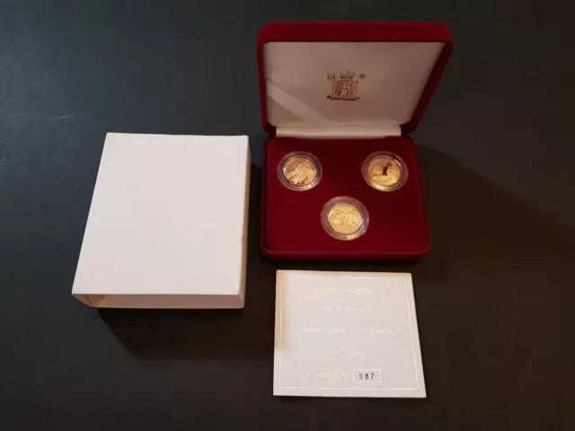 2002 Royal Mint Duke of Wellington 150th Anniversary 3 x 22ct Gold Coin Set 24g