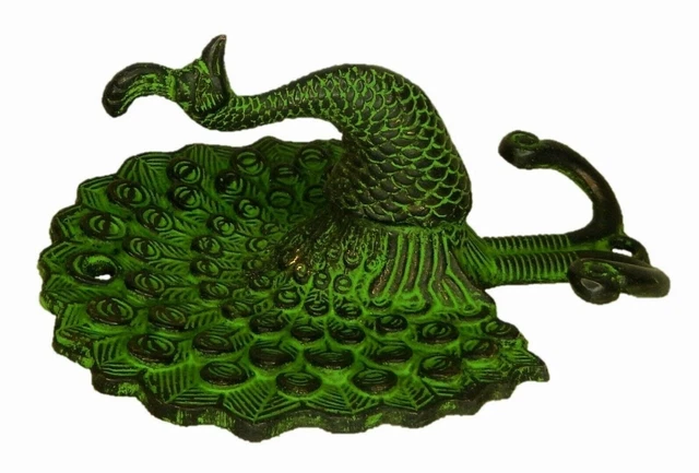 Victorian Repro Peacock Design Handmade Brass Towel Cloth Key Wall Hanger Hook