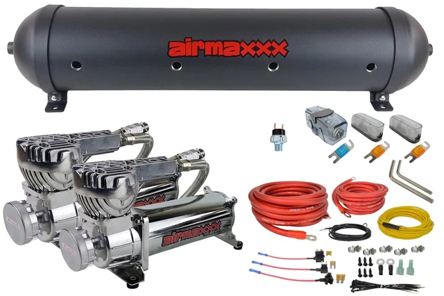 5 gallon black spun aluminum air tank 580 chrome air compressors & wiring kit