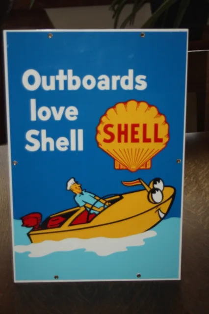 Vintage Shell Gasoline Porcelain Outboards Gas Service Station Pump Plate Sign