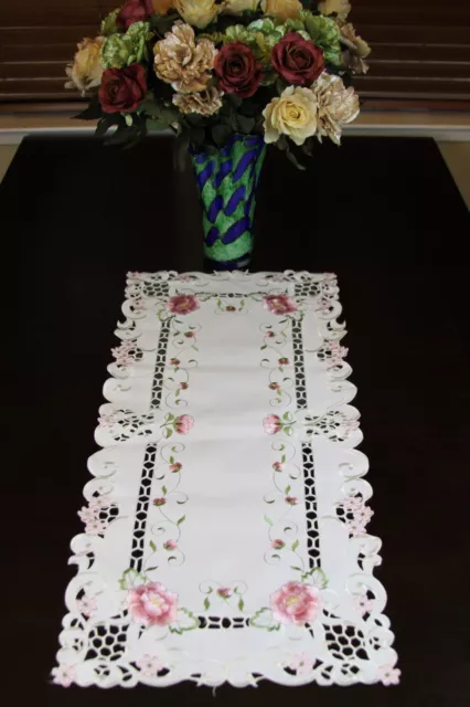 Cutwork Embroidered Lace Rose Placemat Table Runner Scarf Wedding Party Dining 2