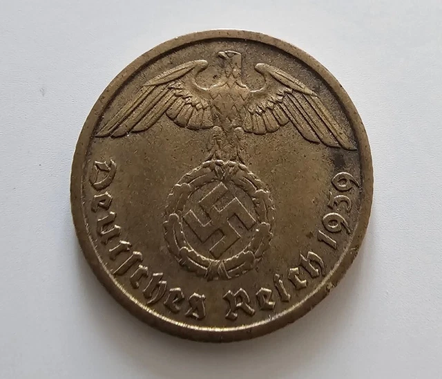 1939-J Germany Nazi 10 Pfennig | German Coin Collectable Grade WW2 swastika Coin
