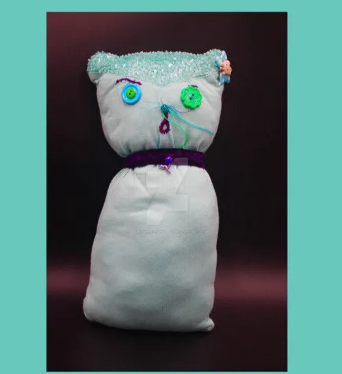 "It's Meow or Never" cat Soft Sculpture handmade Art Doll with a charm collar
