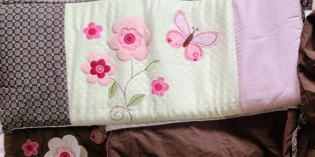 Carters Baby Crib bedding pads Brown Pink Butterfly Skirt Nursery blanket SET