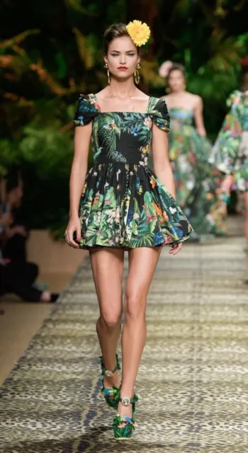 Dolce And Gabbana Runway Short Jungle Print Cotton Mini Dress