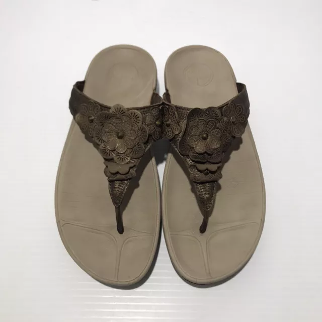 FitFlop Womens Sandals Brown Wobble Board Lulu Flower Wedge Sandal Size 7