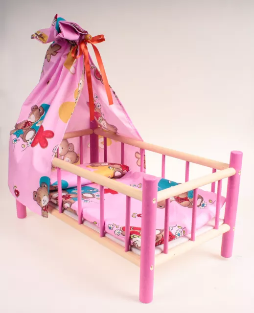 New Large Wooden Cot,Bed,Crib Dolls Toy With Canopy