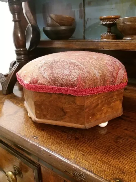 A Lovely burr wood Victorian Footstool original box stool sewing etc