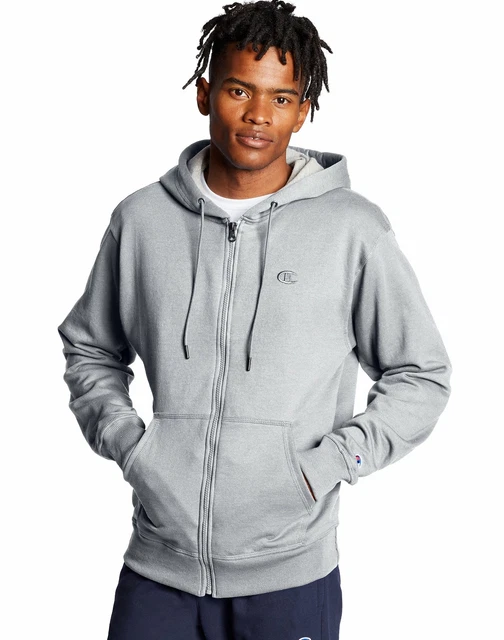 Champion Fleece Jacket Mens Powerblend Sweatshirt Full Zip Hooded Stitched Logo